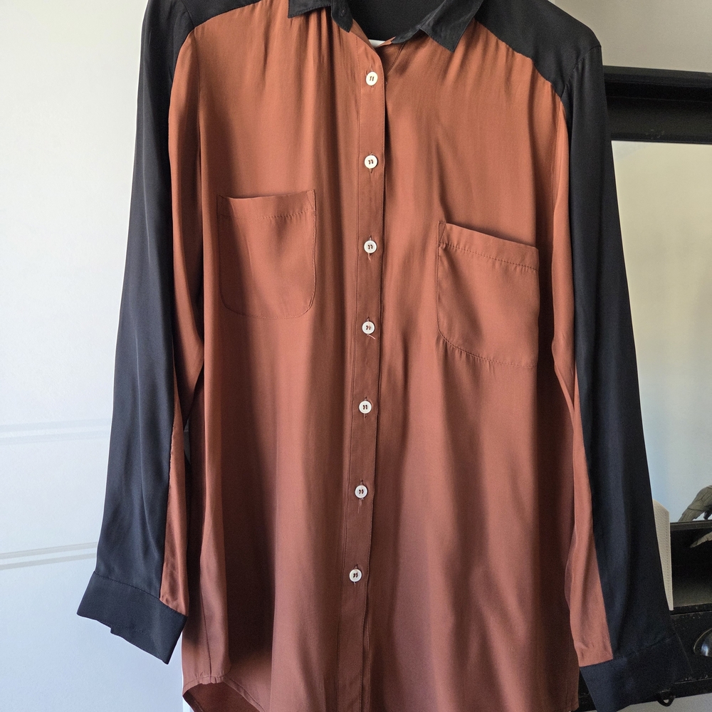 Elegant Silk Black and Brown Women's Blouse